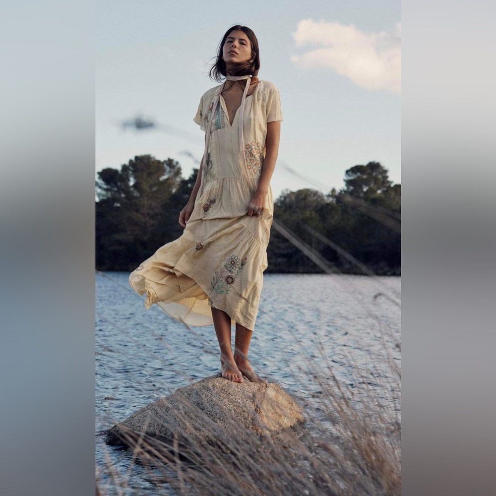 Zara Limited Edition Embroidered Dress Vanilla Color - Picture 4 of 13